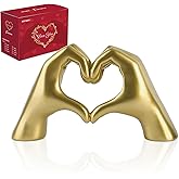 AWAIOY Gold Home Decor, Heart Hands Sculpture for Living Room Bedroom Bookshelf Shelves Office Desk Table Decorations, Resin Love Finger Statue, Memorial Gift for Families Friends (Medium)