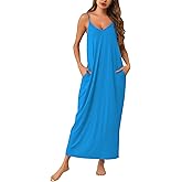 Marvmys Womens Cotton Long Nightgowns Spaghetti Strap V Neck Full Slip Sleep Shirts with Pockets