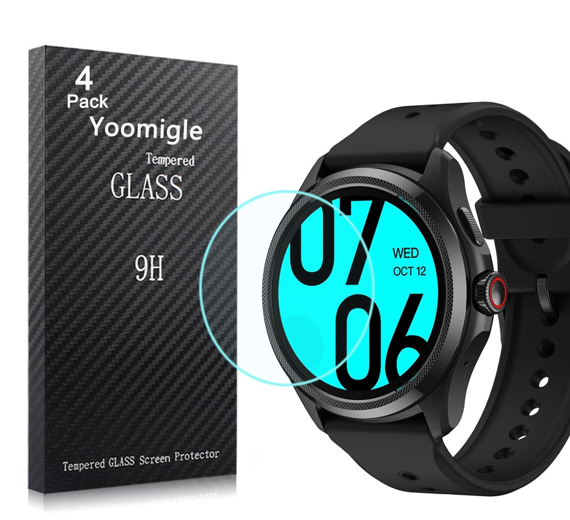 Yoomigle 4 Pack Compatible with Ticwatch Pro 5 Screen Protector Tempered Glass for Ticwatch Pro5 Smartwatch Screen Protectors Cover Foils Glass Anti-Scratch Anti-Fingerprint No Bubble