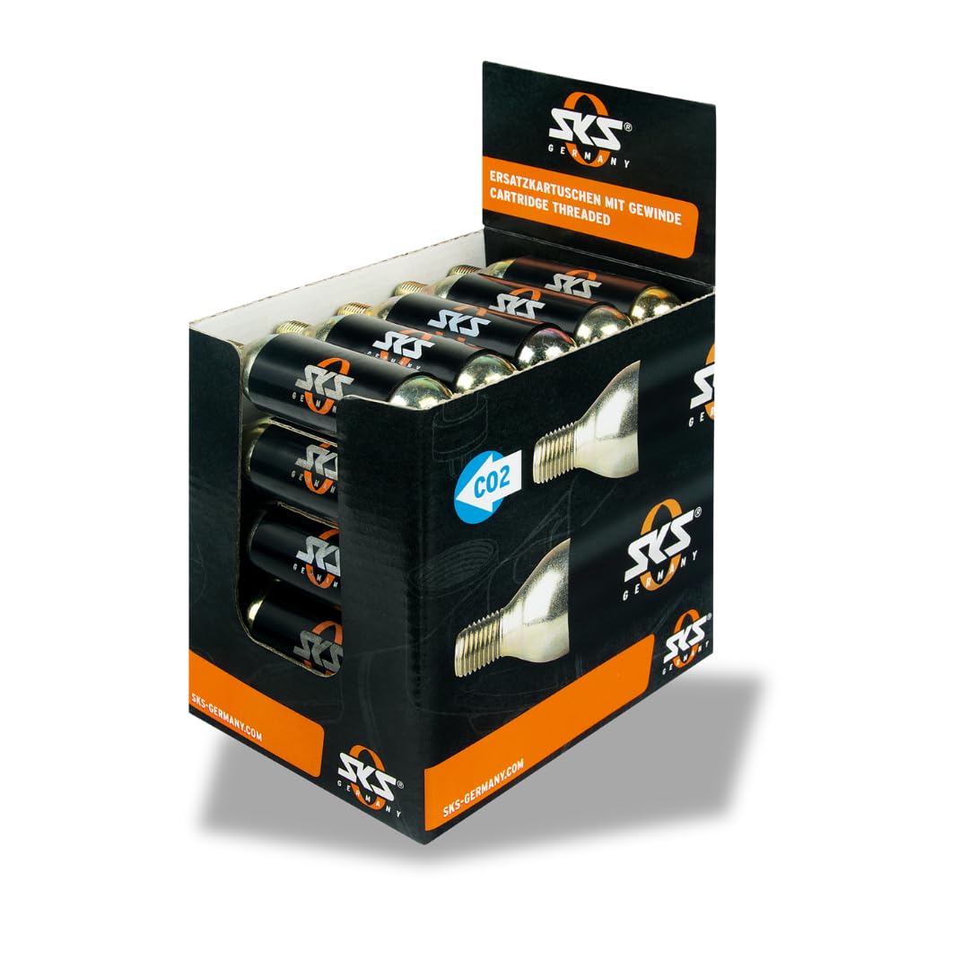 SKS Accessories CO2 Cartridge Display Pack of 25 with Thread and Cold Protection Silver 10 x 3 x 3 cm