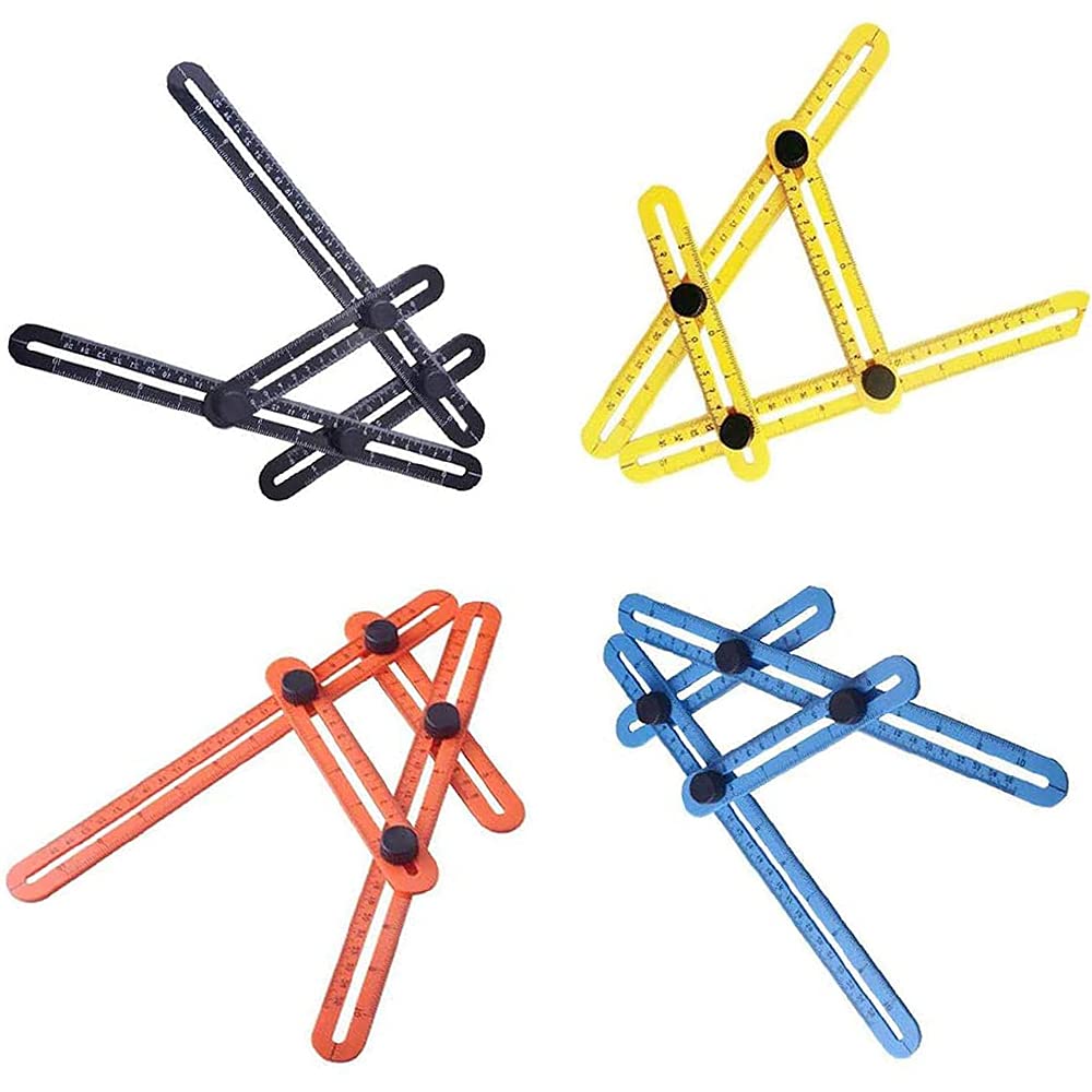Multi-Angle Measuring Rule, 4 Pieces Angle Template Tool, Metal Angle Finder Tool, Universal Layout Tools Woodworking Ruler, Magic Angle, Carpenter Ruler Universal Opening Locator