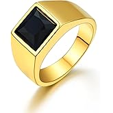 U7 Jewelry Fashion Black Onyx/Blue Gemstone Ring for Men Women, Stainless Steel Square Signet Rings Thumb Ring Band for Dad Father, Gothic Skull Rings with Birthstone, Size 7-14, Anillos De Hombre
