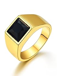 U7 Classic Men Signet Ring with Black Onyx