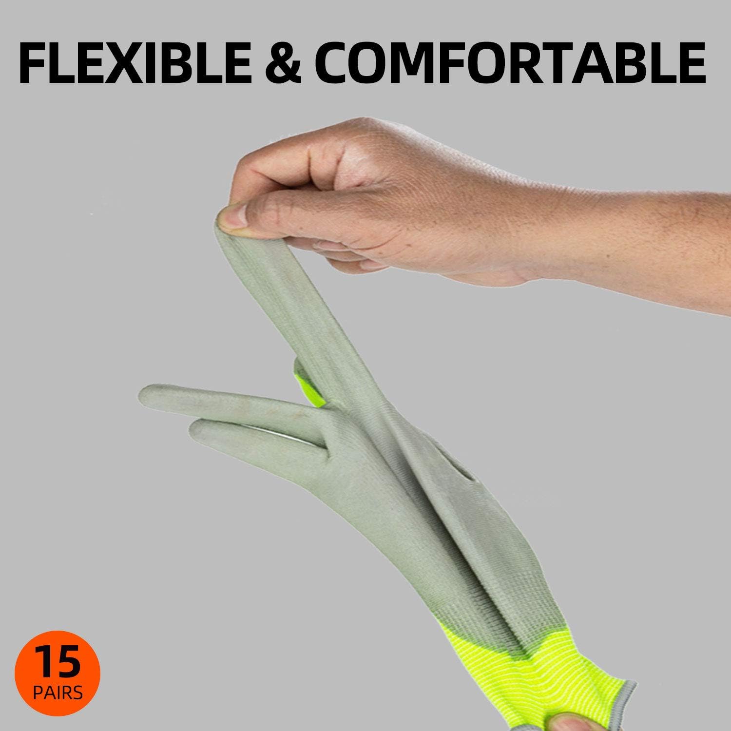 Vgo 15-Pairs Polyurethane Coated Gardening and Work Gloves (Size L, Yellow, PU2103) - - 