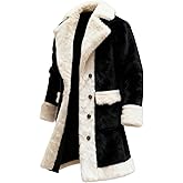 Christmas Santa Jackets for Men White Faux Fur Trim Xmas Long Cardigan Winter Lapel Button Fleece Lined Trench Coats