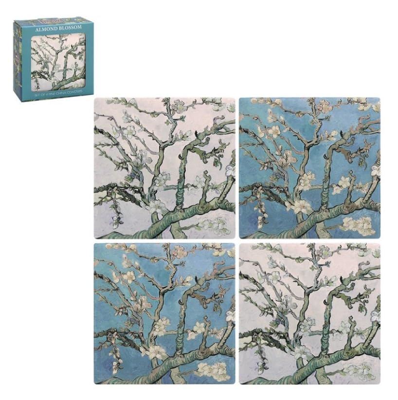 The Leonardo Collection Almond Blossom Cer Ceramic Coaster Set of 4 | Coasters Set For All Modern Kitchen & Offices | Designed By Vincent Van Gogh | Coasters For All Types of Cups & Mugs