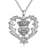 AOBOCO 925 Sterling Silver Vintage Heart Scottish Thistle Celtic Knot Pendant Necklace Jewelry Gifts for Women