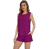 WiWi Pajama Set for Women Bamboo Viscose Sleeveless Tops with Shorts Pjs Sets Soft Summer Sleepwear Pj S-XXL