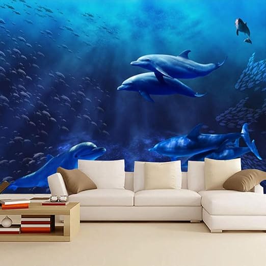 Blaues Meerthema Wandbild 3d Delphin Unterwasser Tiefseefisch Tapete