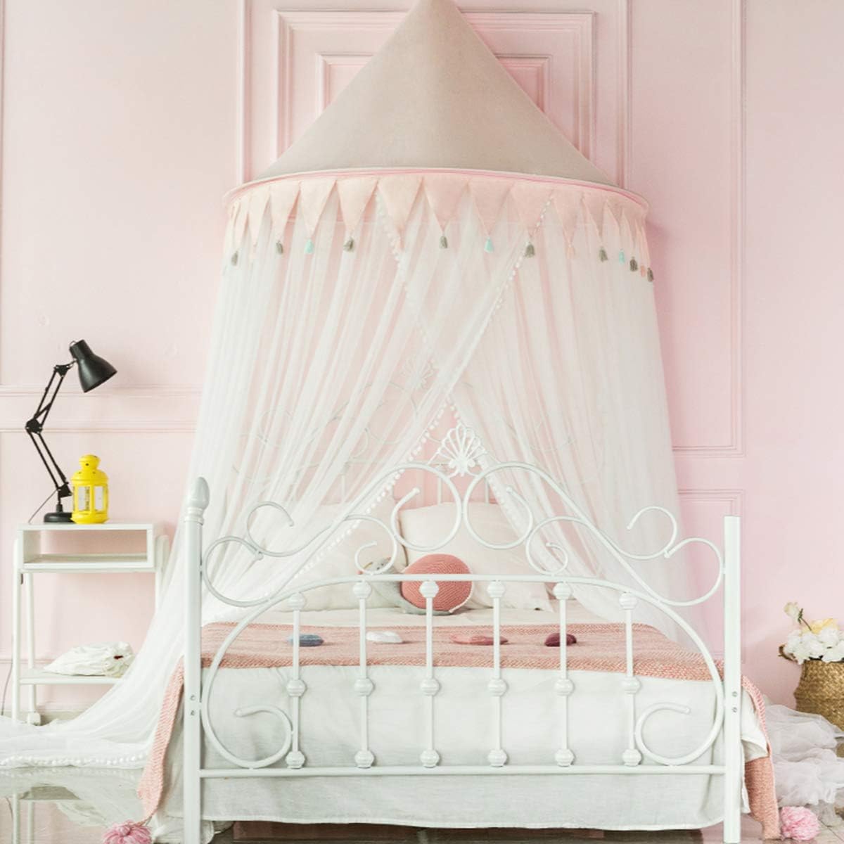 Princess bed canopy net for kids baby bed tent Round Lace Curtain Dome Bed Canopy Netting Princess Mosquito Net Reading Nook for Kids Extra Large Size CollapsibleIndoor Game House,Pink,1.8mFullbed