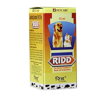 Pupkart Ridd Anti Tick and Flea Solution 12.5% for Effective Treatment of Mange and Ectoparasites 15 Ml Medium