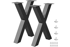Rioychan 16 Inch Metal Bench, Desk and Coffee Table Legs with Feet Pads, X-Shape Heavy Duty DIY End Table, Chair, Furniture Legs (H16 x W11.8, Set of 2, Black)