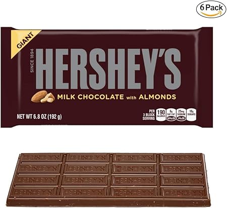 Amazon Com Hershey S Giant Milk Almonds Chocolate Bars Pack 6 8 Oz 6 Count Everything Else