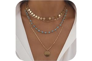 Inactwin Gold Layered Necklaces for Women Boho Turquoise Stack Necklace Long Y Shape Western Necklaces Bohemian Coin Pendant Necklace For Country Concert Beach Jewelry Gift