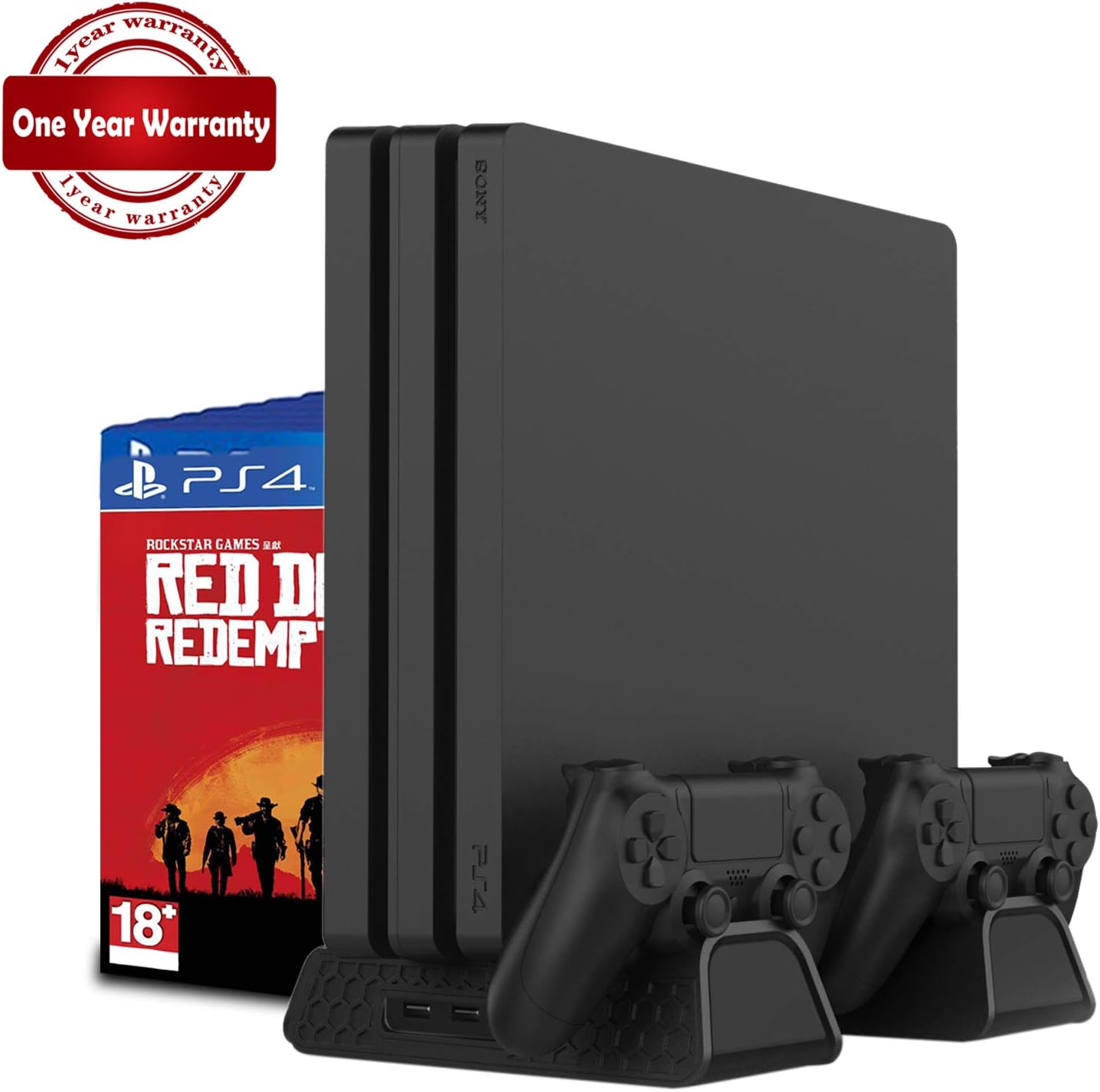 Vertical Bracket with Cooling Fan for PS4 / PS4 Slim / PS4 Pro,RegeMoudal PS4 Series Vertical Bracket with Cooling Fan and Dual Controller Charging Station for PS4/PS4 Slim/PS4 Pro (Black)