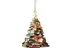 GGDOYCJ GOODCHD Christmas Tree Shape Bookshelf Pendant, Books Stacked Ornament, Library Decoration, Bookworm Christmas Ornament (Flat 2D)