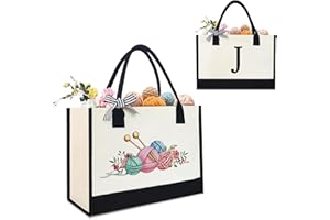 Etomiel Crochet Bag Organizer, Personalized letter Yarn Bag for Crochet Lovers, Knitting Bag for Crochet Hooks, Needles and Accessories, Tote Bag for Women Mother's Day Gift(J)