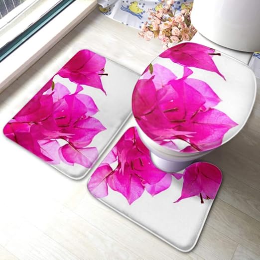 Amazon Com Toilet Rug Set Pink Bougainvillea On White Background Non Slip Bathroom Rug Mat Sets Toilet Pad Cover Bath Mat And Toilet Lid Cover Home Kitchen