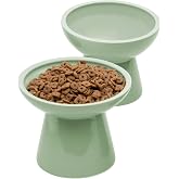 CEEFU 2-Pack Elevated Ceramic Cat Bowls Extra Wide for Food &amp; Water | Raised Anti-Vomiting Cat Feeder, Whisker Stress-Free Design, Dual Bowls for Cats and Dogs, Durable Pet Feeding Dishes