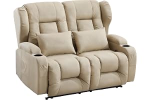 SAMERY 54.3" RV Loveseat Recliner Sofa, RV Sleeper Sofas | Manual Recliner Loveseat RV Sofa Couch Home Theater Seating with Cup Holders & Side Pocket for RV Furniture
