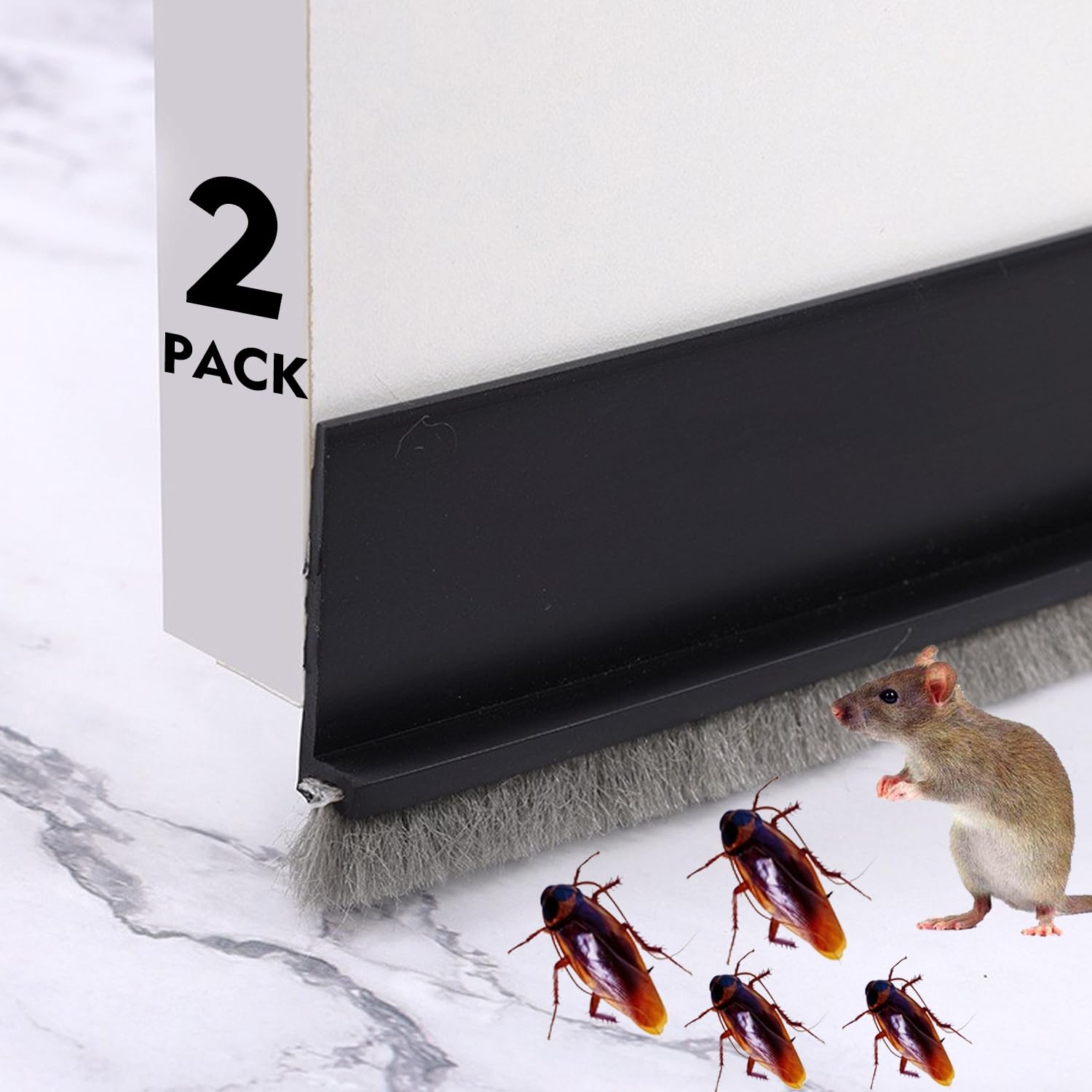 Photo 1 of 2 Pack Draft Stoppers for Bottom, Under Door Draft Stoppers with Brush, Door Sweep Brush Reduce Noise, Against Dust, Bottom Seal Strip for Exterior Door, 2" W x 39" L, Black