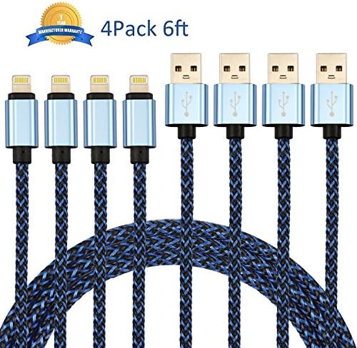 NEXCABLE 4Pack 6FT Extra Long 8 pin Lightning to USB Charger Sync &amp; Charging Cord for iPhone 7 Plus 6S Plus 6 Plus SE 5S 5C 5, iPad 2 3 4 Mini Air Pro, iPod(Blue)