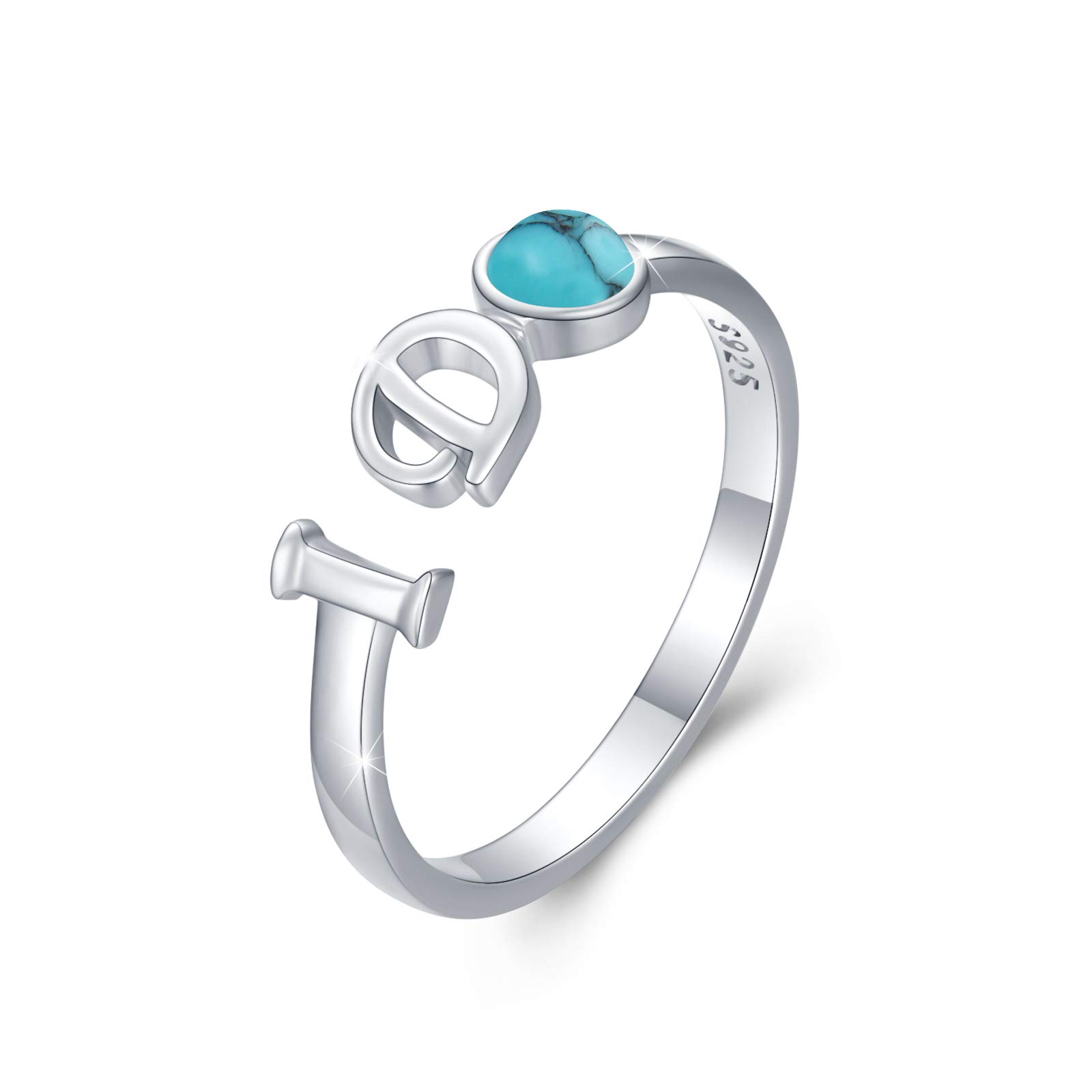 CUOKA MIRACLE Turquoise Ring 925 Sterling Silver I DO Promise Ring for Her Adjustable Turquoise Ring Turquoise Jewellery Valentine's Day Gifts for Women