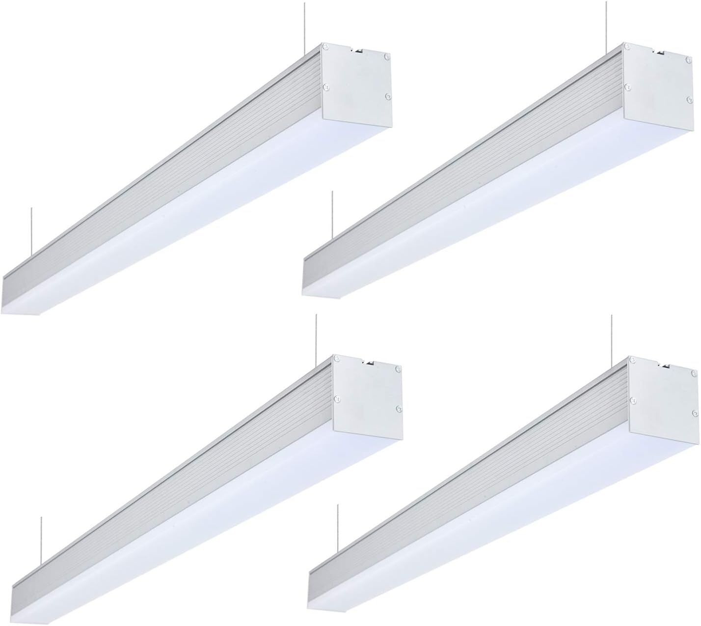LED Linear Lighting - 4ft Linkable Suspended Chandelier Acrylic Aluminum 40W 4000K with Adjustable Hanging Light, Silver (4 Pack)
