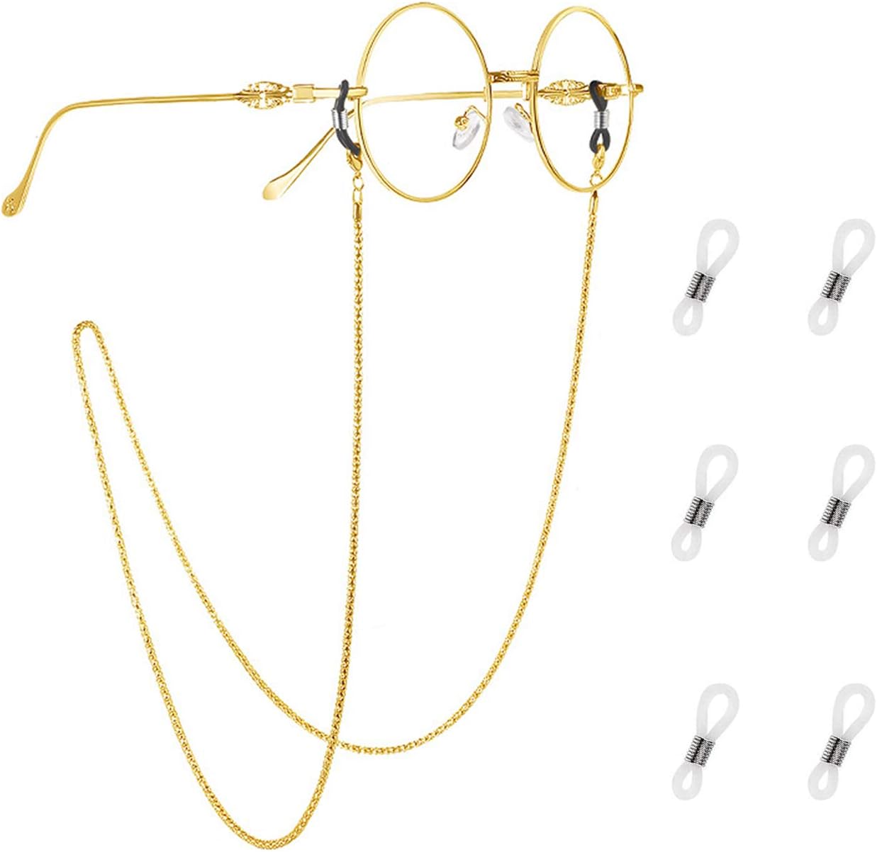 Eyeglasses Straps Chain, 3 Pcs Spectacles Sunglass Holder Glasses Cords Strap with 6 Pcs Silicone Anti-Slip Rings