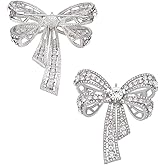 PH PandaHall 2pcs Rhinestone Bow Brooches Crystal Bow Brooch Pin Vintage Ribbon Bowknot Lapel Pins Sparkly Bowknot Brooches Platinum Alloy Glass Brooch for Women Clothes Wedding Accessories Jewelry