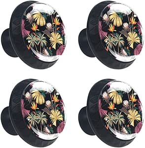 Cocotero Tropical y Flores Perillas de gabinete 4 pcs Round Knobs Knobs