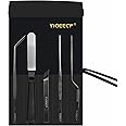 Yioeecf Chef Plating Tweezers Tongs Set, Plating food Tweezers Set, Professional Chef Stainless Steel Plating Set, 6-Piece Black,Leather Bag