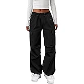 COPYLEAF Cargo Pants Women Elastic Waisted Parachute Hiking Pants with Pockets Water-Resistant Lightweight Baggy Pants