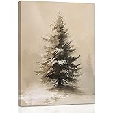 RLTXBUK Vintage Christmas Tree Wall Art Decor, Farmhouse Christmas Decor, Moody Antique Winter Holiday Xmas Pine Tree Framed Canvas Prints Posters for Home Bedroom Living Room, 11x14 Inch