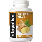 STAY ALIVE Pure Ginger Root Capsules 1000mg, 10:1 Extract Powder with 5% Gingerols, 120 Pills, Extra Strength Root Powder, Vegan, Non-GMO and Gluten-Free Ginger Supplement
