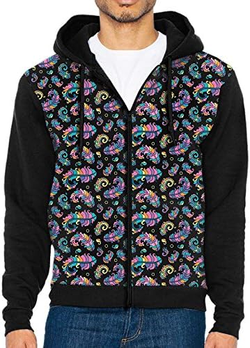 KAWAYI Colorful Feather Beautiful Plumage Men's Hooded Pocket Zipper Color Blocking Sweatshirt