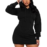 BEAGIMEG Women's Long Sleeves High Neckline Hooded Solid Stretch Casual Mini Sweatshirt Dress