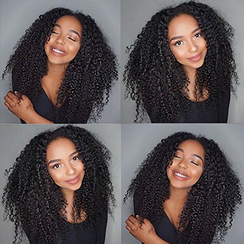 Fyonas Afro Kinky Curly Wave Wig Brazilian Virgin Remy Human Hair Wigs with Baby Hair Pre Plucked Hairline Glueless Lace Front Wigs for Black Women (150% Density,Lace Front Wig,14" Natural Color)