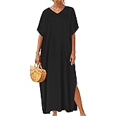 CHICGAL Kaftan Dresses for Women Oversized Long Batwing Sleeve Caftan V Neck Beach Cover Ups Summer Maxi Dress