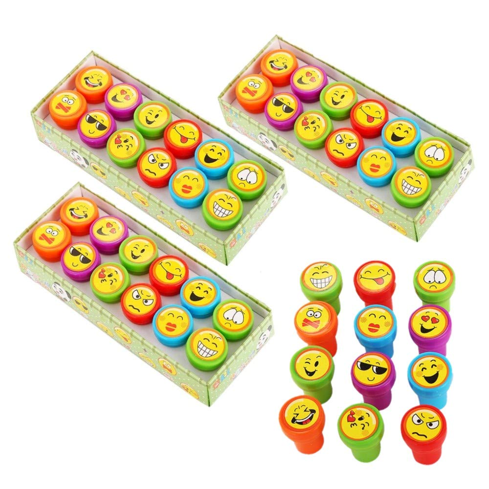 JZK 36 x Emoticon Emoji Ink Stamps for Kids Stamp Set self Inking Stamper for Children Birthday Party Favours Bag Filler Thank You Gift for Boys Girls