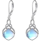 Irish Earrings for Women Sterling Silver Celtic Knot/Wings Leverback Earrings Nature Stone Long Celtic Teardrop Dangles Drop Earrings Jewelry Gifts for Women