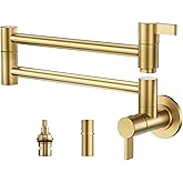 Brushed Gold Pot Filler Faucet, ARCORA Modern Pot Filler Wall Mount Folding Faucet 2 Handle with Double Joint Swing Arms Brass Stove Fixture