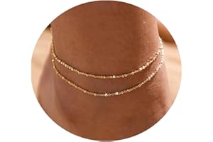 JECOMY Anklet for Women 14K Gold Plated Ankle Bracelets Silver Anklet Waterproof Pearl Cubic Zirconia Rhinestone Heart Beads Herringbone Cuba Link Chain Anklets Dainty Jewelry