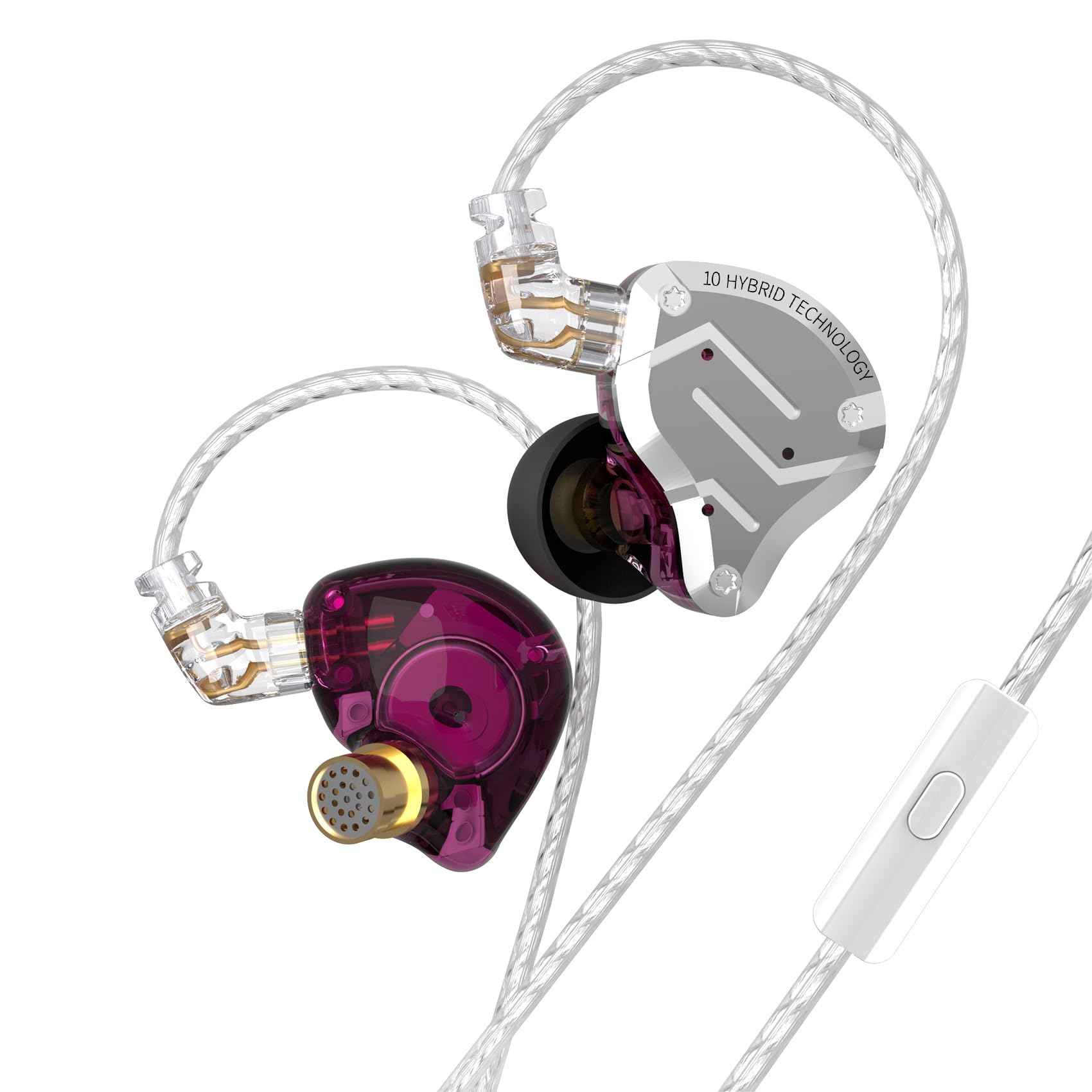 KINBOOFI KZ ZS10 Pro Earbuds Headphone, KZ in Ear Monitor IEM HiFi Earphone with 5 Driver 4BA 1DD with Detachable 0.75mm 2 Pin Cable for Singer Musician Drummer (Purple with Mic)
