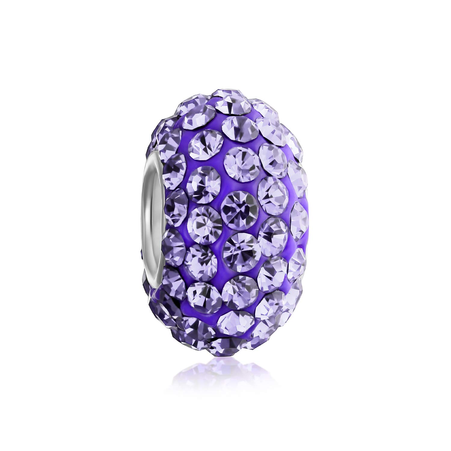Bling Jewelry Solid Lilac Purple Crystal Spacer Bead Core .925 Sterling Silver Fits European Charm Bracelet For Women For Teen