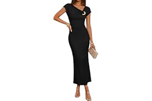 ZESICA ZESIA Women's Summer Cap Sleeve Bodycon Midi Dresses 2026 Formal Ruched Wedding Guest Cocktail Party Long Dress