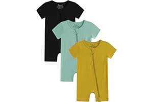 Jimonda Boys Baby Girls Short Sleeve Romper Unisex Baby Footless Pajamas With Viscose 2-Way Zipper Front 3Pcs0-24Months
