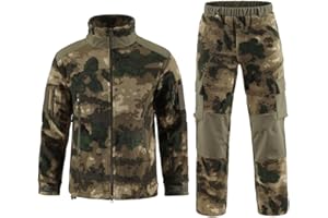 LANGWEI Men's Tactical Suit Multi-Pocket Fleece Thermal Softshell Hunting Jacket Pants 2 Piece Sets