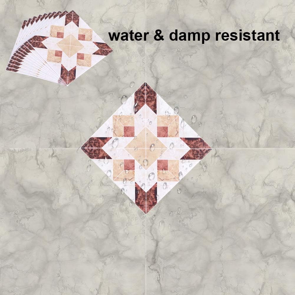 Yosoo Pack of 10 Self-Adhesive Square Tiles PVC Diagonal Floor Wall Stickers Vintage Bathroom 3D Home Kitchen Decor 12 cm x 12 cm (#01) - Image 4