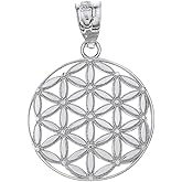 Claddagh Gold 925 Sterling Silver Round Flower Of Life Sacred Geometry Spiritual Pendant